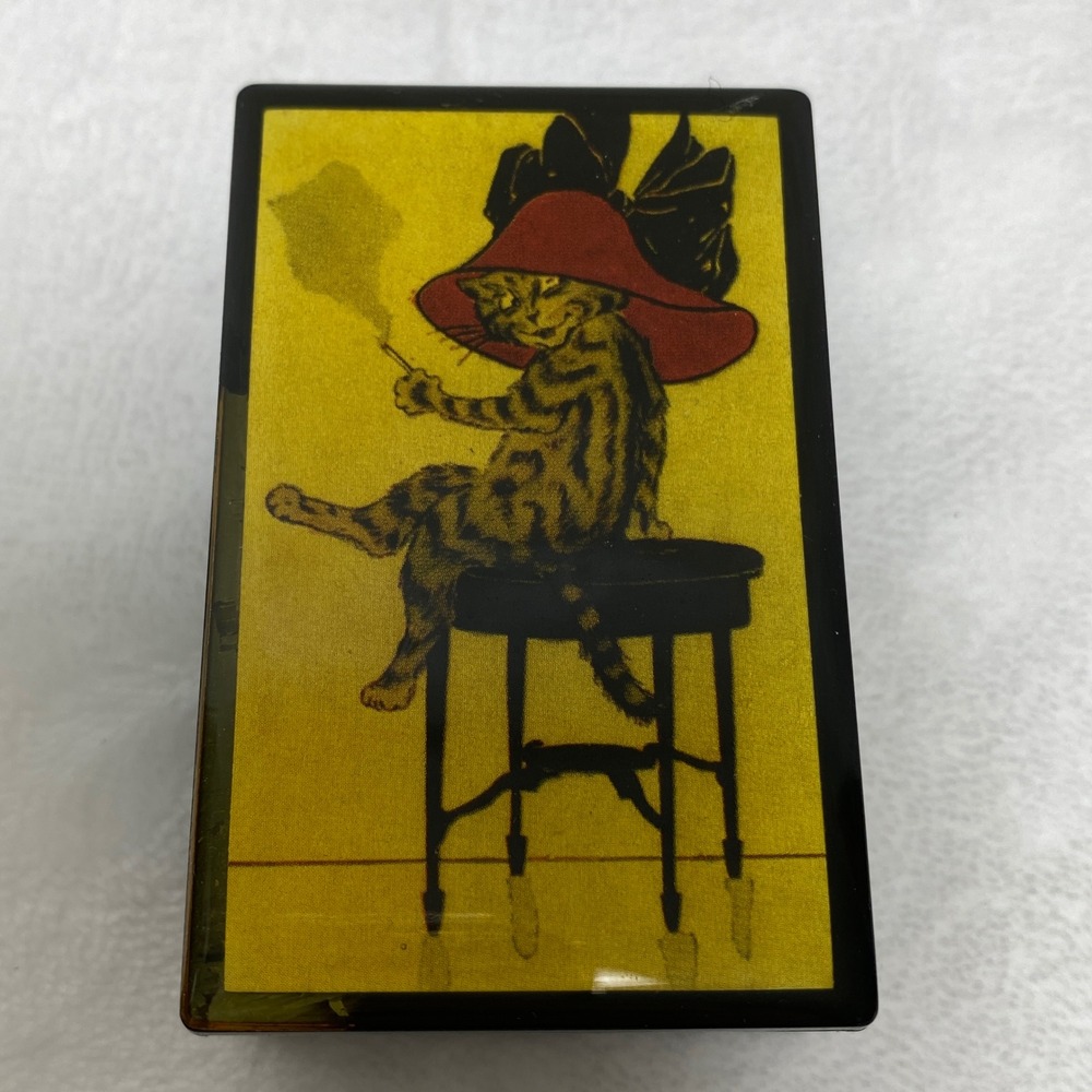 Vintage Matchbox Holder "The Bad Girl Of The Family" Smoking Cat